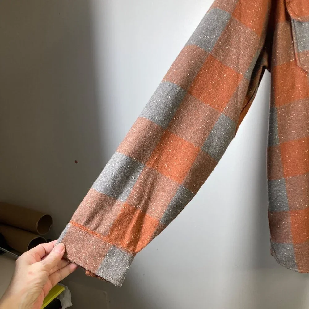 Mens Levis Wool Blend Plaid Buffalo Check Heavy‎ Shirt Shacket Orange Gray 2XL - Picture 5 of 9
